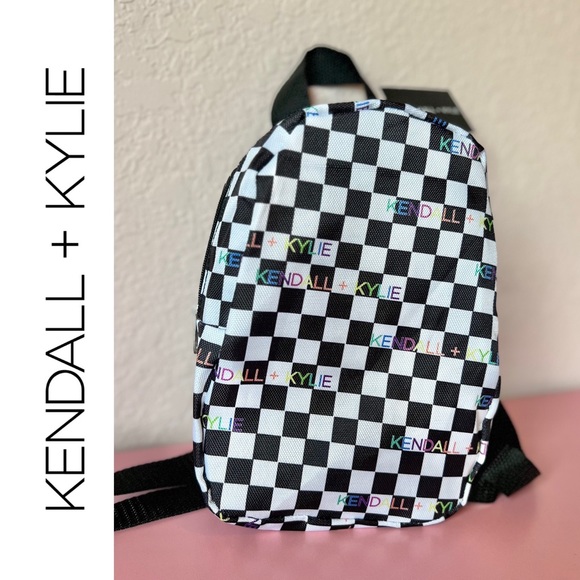 Kendall & Kylie Black and White Checkered Rainbow Logo Mini Backpack - Picture 1 of 12